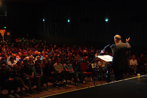 Nader speaks at the Roxie in Santa Cruz, CA